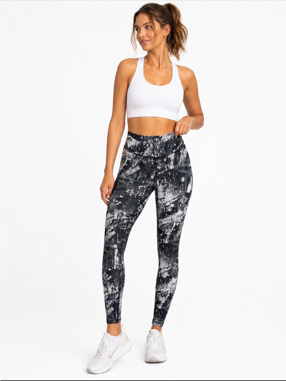 Champion DuoDry Black Print Leggings Petite Workout Gym — SP